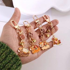 Detailed close-up of zinc alloy zodiac horse keychains with colorful enamel finish