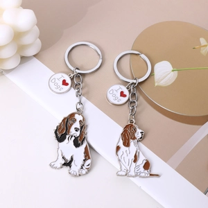 Cute Enamel Basset Hound Metal Keychain With I Love Dogs Heart Pendant Zinc Alloy Dog Key Ring Bag Charm Accessory Gift