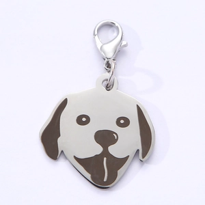 Detailed view of Labrador dog head charm with black enamel eyes and a lobster clasp