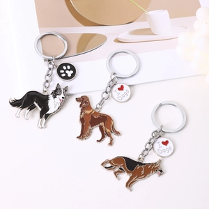Détails de porte-clés en émail pour chiens avec border collie et golden retriever