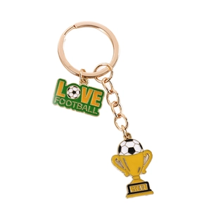 Llavero de fútbol dorado con colgante esmaltado y pequeño trofeo de estrella