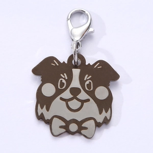 Detailed cartoon Border Collie dog tag pendant in brown and silver metal finish