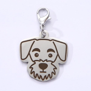 Detailed silver stainless steel Schnauzer dog tag pendant with lobster clasp for collars