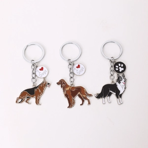 Ensemble de porte-clés en émail avec motifs de chiens de berger et de golden retriever