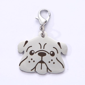 Polished stainless steel bulldog pet ID tag with lobster clasp for collars