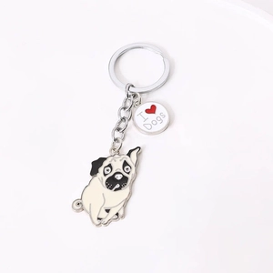Porte-clés carlin mignon avec pendentif en métal I Love Dogs pour les sacs de chiens