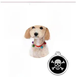 Colorful enamel skull dog tags in red pink and purple for pet collar identification