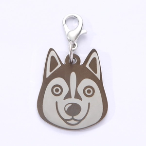 Polished stainless steel husky dog ID tag with lobster clasp for pet collars