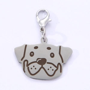 Polished silver stainless steel Rottweiler dog charm with lobster clasp for pet collars