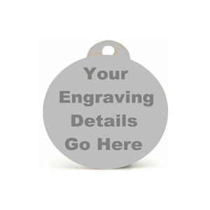 Custom engraved crown pet ID tag in round silver stainless steel for dog collar