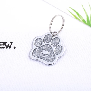 Glitter Paw Shape Pet ID Tag Zinc Alloy Dog Name Tag With Heart Decor Anti-Lost Puppy Collar Pendant Jewelry For Dogs Cats