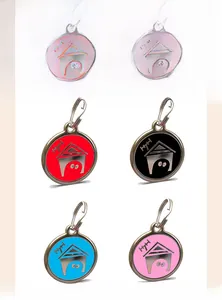 Zinc alloy dog house charms for pet ID tags in red, black, blue, and pink colors