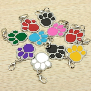 Colorful zinc alloy pet paw print keychains with lobster clasps in nine bright vibrant colors