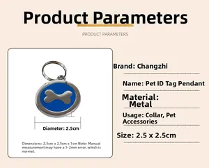 Detailed dimensions of 2.5cm round blue enamel metal dog ID tag with bone relief
