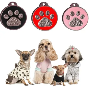 Médaille d'Identification Animaux Alliage de Zinc Forme d'Os Patte Avec Strass Pendentif Anti Perte pour Chiens Chats