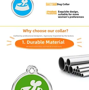 Polished stainless steel dog ID tag with green inlay and durable metal structure