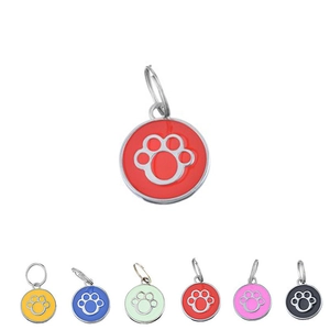 Zinc Alloy Enamel Paw Print Pet ID Tag Round Metal Cat Dog Name Label Multi Color Puppy Kitten Identification Pendant Jewelry