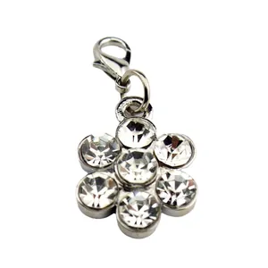 Elegant plum flower pet charm with sparkling crystals and silver lobster clasp