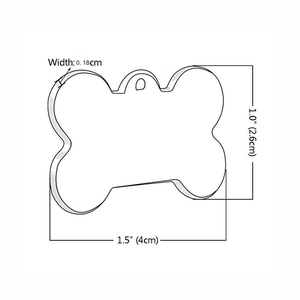 Diagramma delle dimensioni della medaglietta per cani a forma di osso in acciaio inox