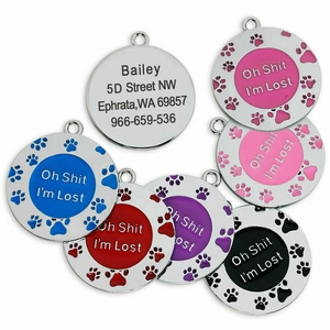 Médaille Identité Animaux Drôle Oh Shit I'm Lost Ronde Métal Émail Pour Chiens Chats Pendentif Collier Anti-perte
