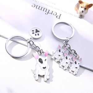 Creative Bull Terrier Metal Keychain Enamel Cartoon Dog Animal Pendant Car Key Ring Pet Lovers Gift Accessories