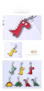 Detailed set of colorful cartoon dinosaur metal pendants with lobster clasps and glossy finish