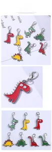 Close-up of colorful enamel dinosaur keychain with high-quality metal lobster clasp detail
