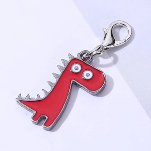Cute red dinosaur pendant with silver lobster clasp, stylish minimalist metal keychain accessory