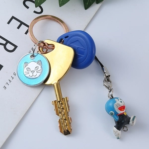 Zinc alloy cat tag pet collar pendant with blue Doraemon charm and golden key
