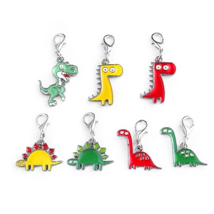 Set of seven colorful punk dinosaur keychains with zinc alloy enamel and silver lobster clasps