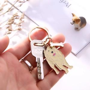 Porte-clés chien Golden Retriever mignon avec breloque os et anneau métallique