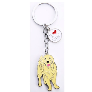 Porte-clés Golden Retriever en métal avec pendentif chien émaillé et motif coeur