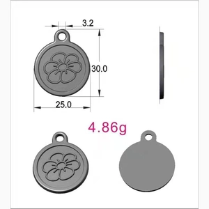 Metal chamomile flower pet ID tag with round pendant design and hanging ring for cats and dogs