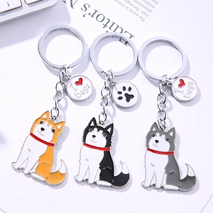 Porte-Clés Mignon Chien Husky Shiba Inu en Alliage de Zinc Huile d'Email Animale Breloque de Sac Pendentif Cadeau