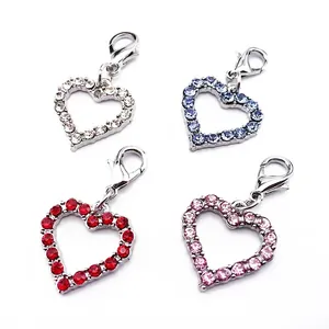 Rhinestone Heart Pet Collar Pendant Alloy Crystal Charm For Dogs Cats Pet Jewelry Accessory With Lobster Clasp