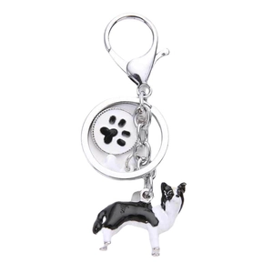 Porte-clés créatif 3D Border Collie en alliage de zinc avec breloque patte de chien émaillée