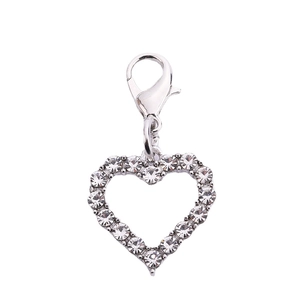 Polished silver heart-shaped pet pendant with sparkling rhinestones and lobster clasp