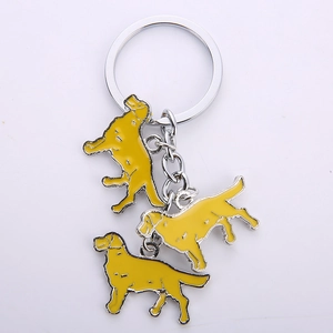 Metalen sleutelhanger met drie gele emaille Golden Retriever hondenhangers in zilver