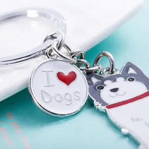 Porte-clés chien husky en métal avec pendentif en émail pour amoureux des chiens