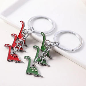 Cute cartoon dinosaur keychains set in red and green enamel zinc alloy for bags