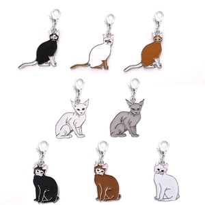 Cartoon Alloy Enamel Cat Pendant Siamese Sphinx Cat Charm With Lobster Clasp For Pet Collar Keychain Zipper Decoration