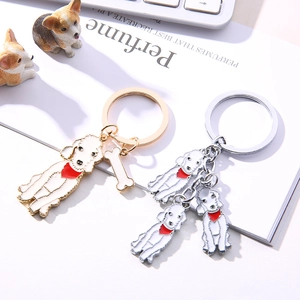 Simpatico Portachiavi Cane Barboncino Bedlington Terrier Lega Smalto Ciondolo Animale Portachiavi Osso Zampa Campanelli Regalo