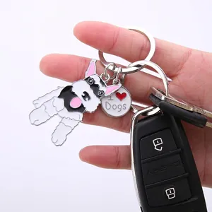 Cartoon Schnauzer Metal Keychain Enamel Dog Pendant I Heart Dogs Key Ring For Women Men Car Bag Accessories Gift