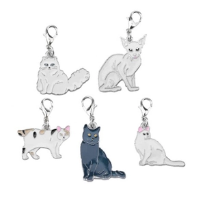 Set of 5 enamel cat charms featuring Persian and Siamese styles for keychains