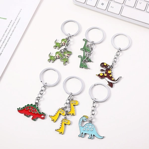 Porte-clés Dinosaure de Dessin Animé Mignon en Alliage de Zinc Émail Pendentif Coloré Anneau de Clé de Voiture Cadeau