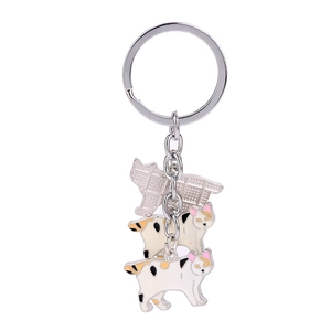 Three-piece cat keychain pendant with hollow mesh and colorful enamel calico cats