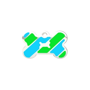 Green bone shaped pet ID tag with enamel stripes and small bone pattern in center