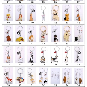 Zinc alloy dog keychains collection featuring 35 cartoon dog breeds for bags