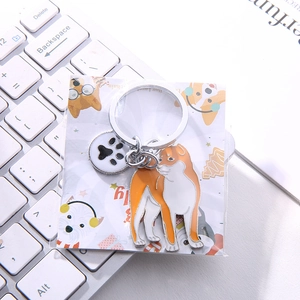 Porte-clés en alliage de zinc Shiba Inu avec breloque empreinte de patte émaillée