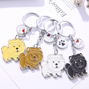 Enamel Chow Chow dog keychains in four colors with I Heart Dogs metal charms